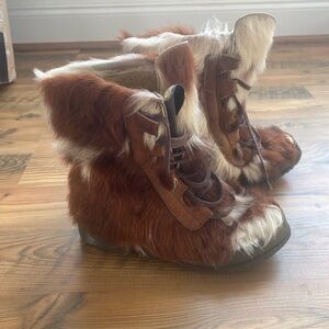 Furry Brown and White Boots